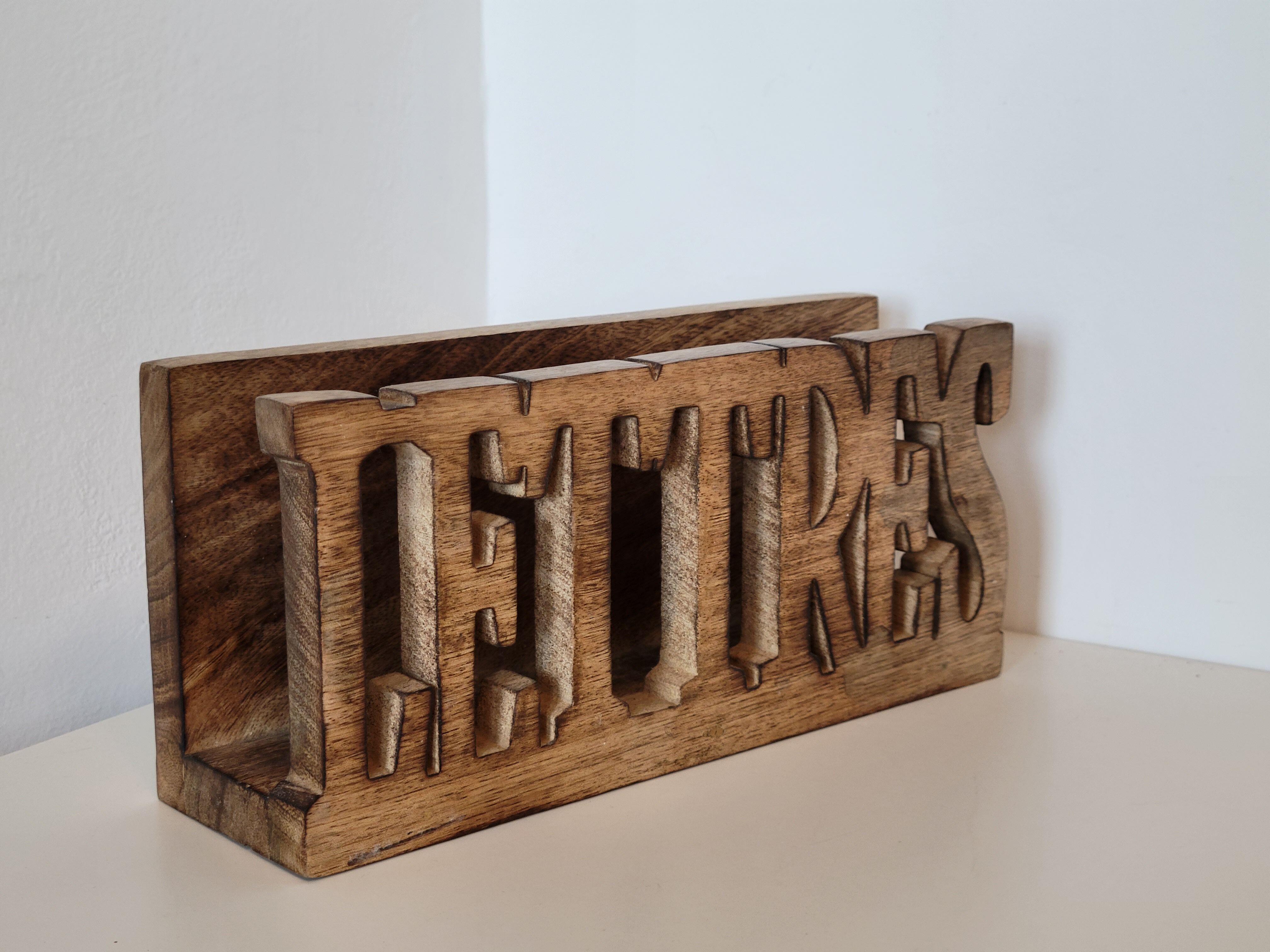 Mail rack carved wooden letter holder LETTERS