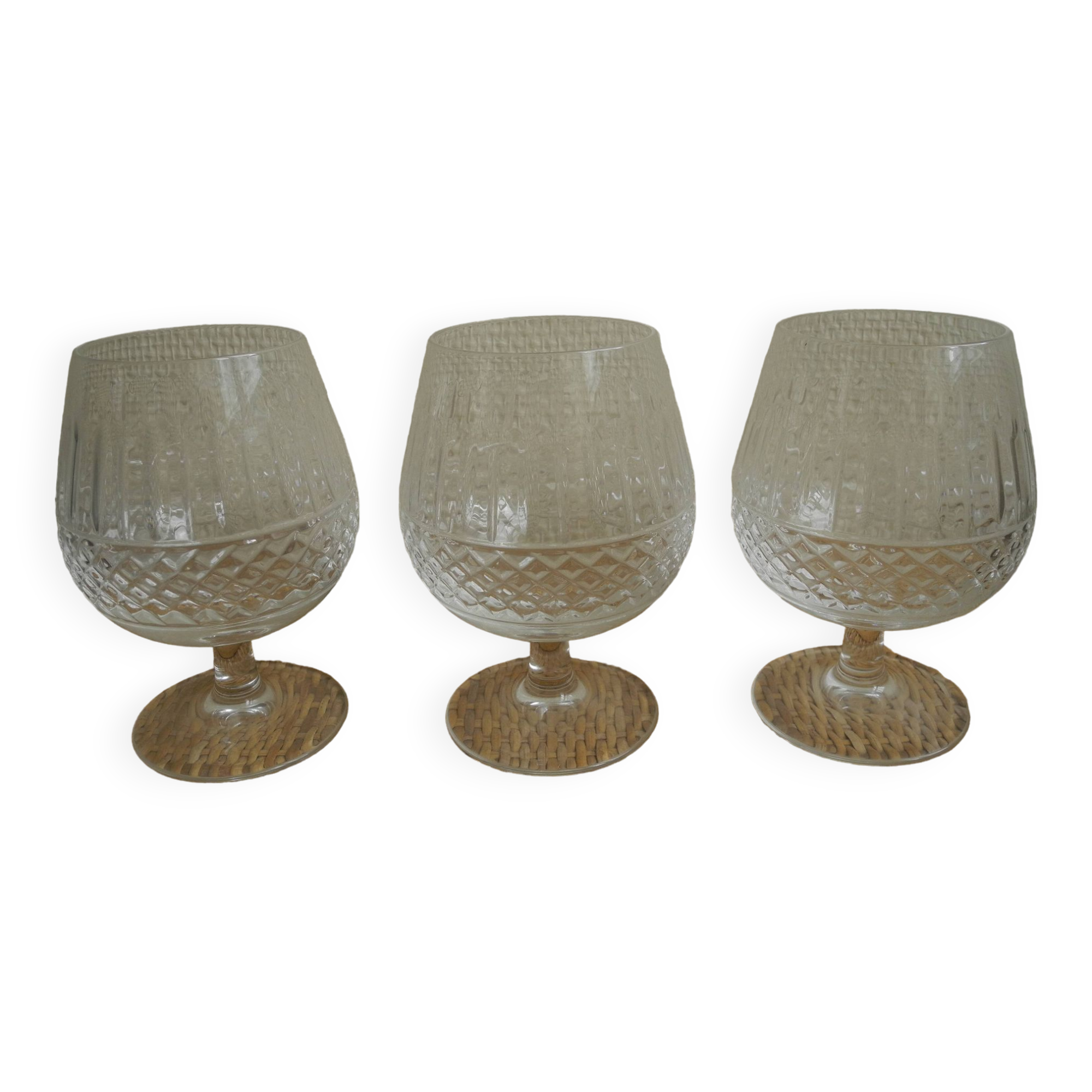 3 Lorraine crystal cognac glasses