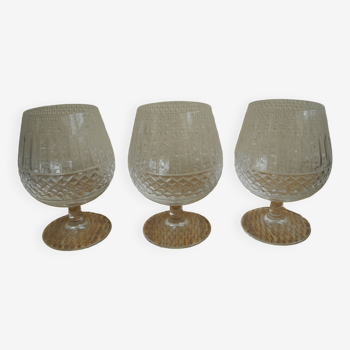 3 cognac crystal glasses artisanal Lorraine old French crystal glasses