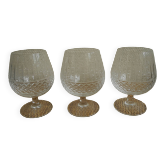 3 cognac crystal glasses artisanal Lorraine old French crystal glasses