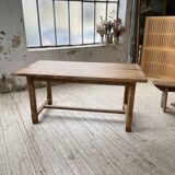 Oak farmhouse table and its two benches