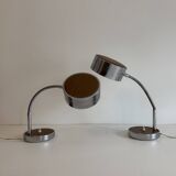 Pair of adjustable vintage table lamps, chrome metal and wood, France.