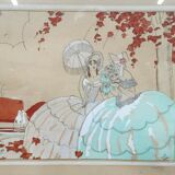 Pair of old frames watercolor drawings signed lamber lambery ? romantic