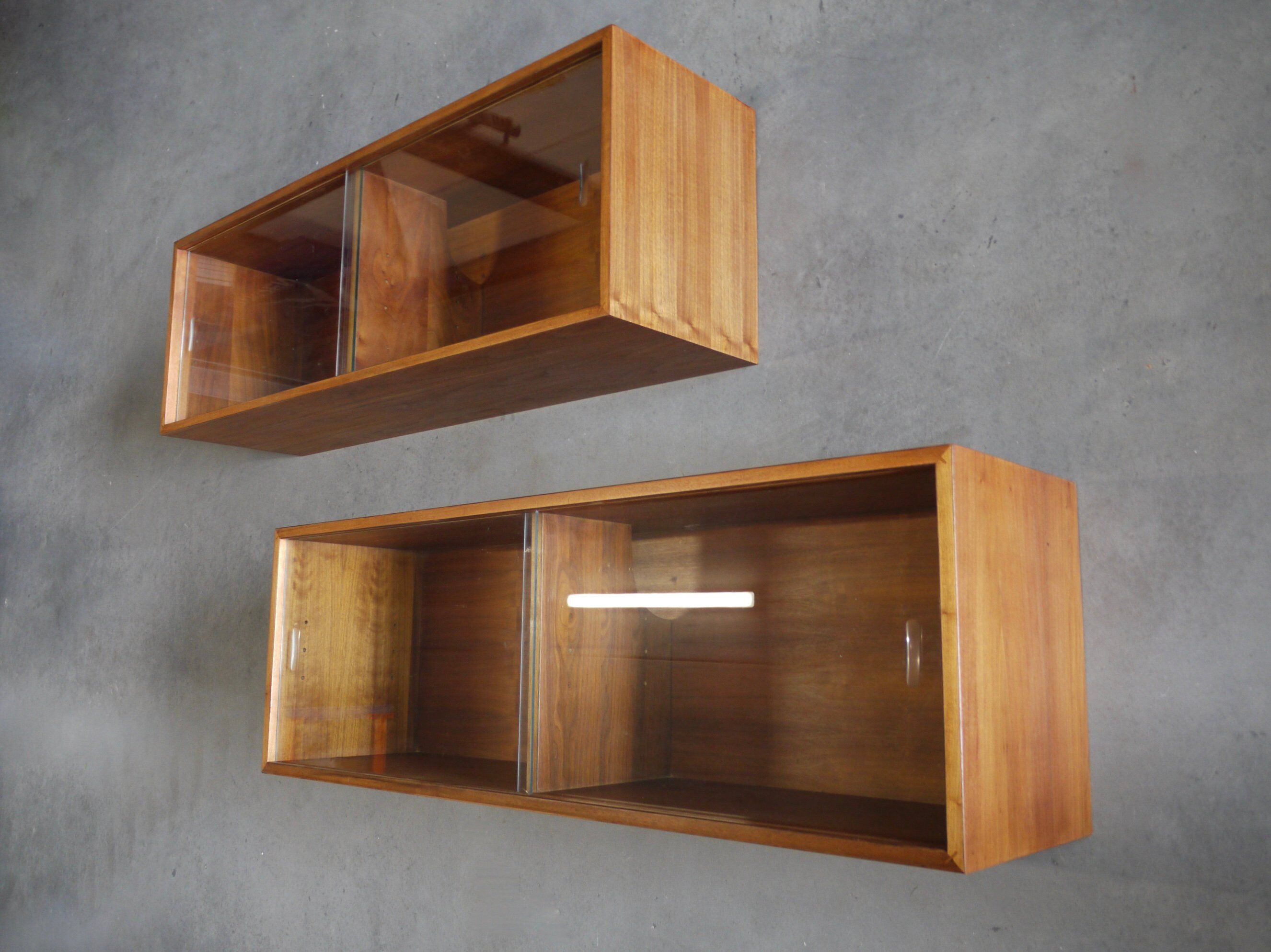 Large Danish Walnut Wall-Mounted Cabinets. 1960s, Set of 2