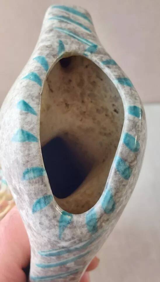 Old zoomorphic vase with fish decoration, by A. Borty, from Vallauris