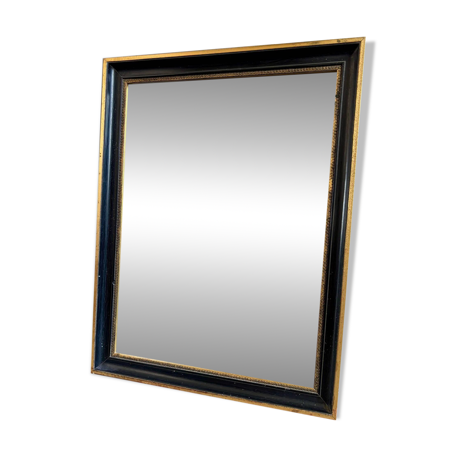 Miroir rectangulaire en bois noir et doré 45 x 35 cm