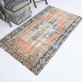 3x6 Rug For Living Room Pale Orange Blue Handmade Turkish Rug, 104x176Cm