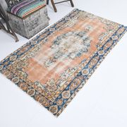 3x6 Rug For Living Room Pale Orange Blue Handmade Turkish Rug, 104x176Cm