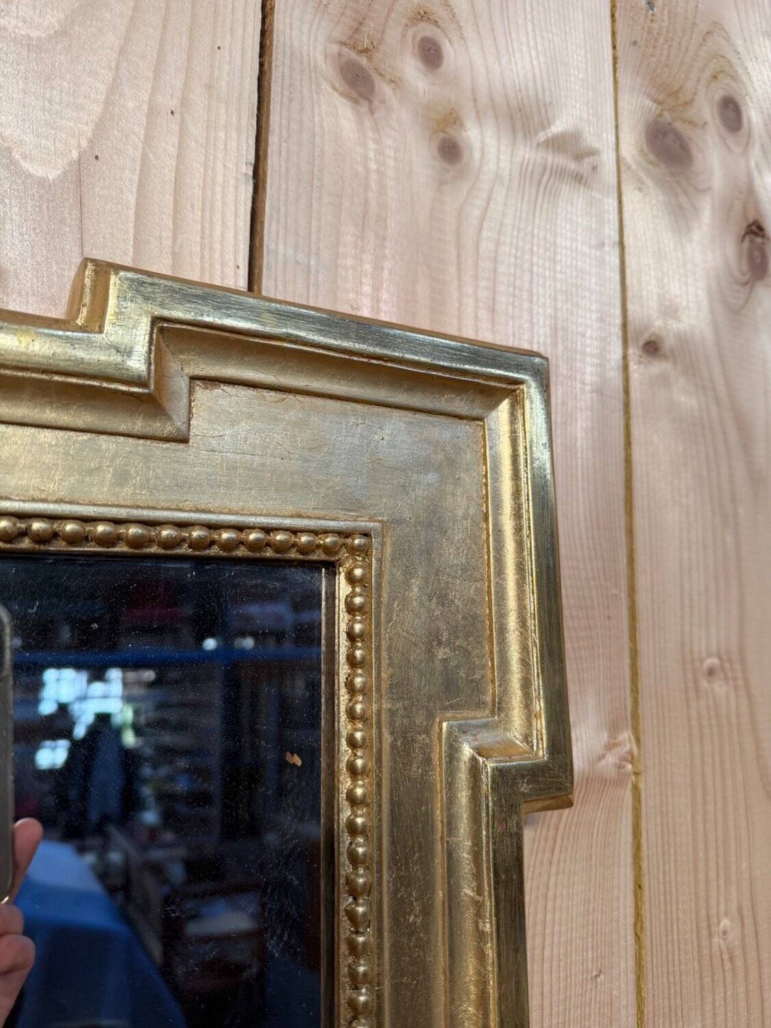Louis XVI style gilded wood pediment mirror