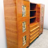 Cabinet and furniture in ash and painted glass, Italy, 1950