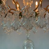 Gilt bronze cage chandelier decorated with glass pendants in the shape of peacock feathers circa 1800