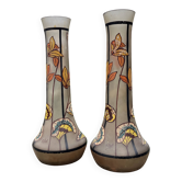 Pair of P. Jost Art Nouveau enameled glass vases
