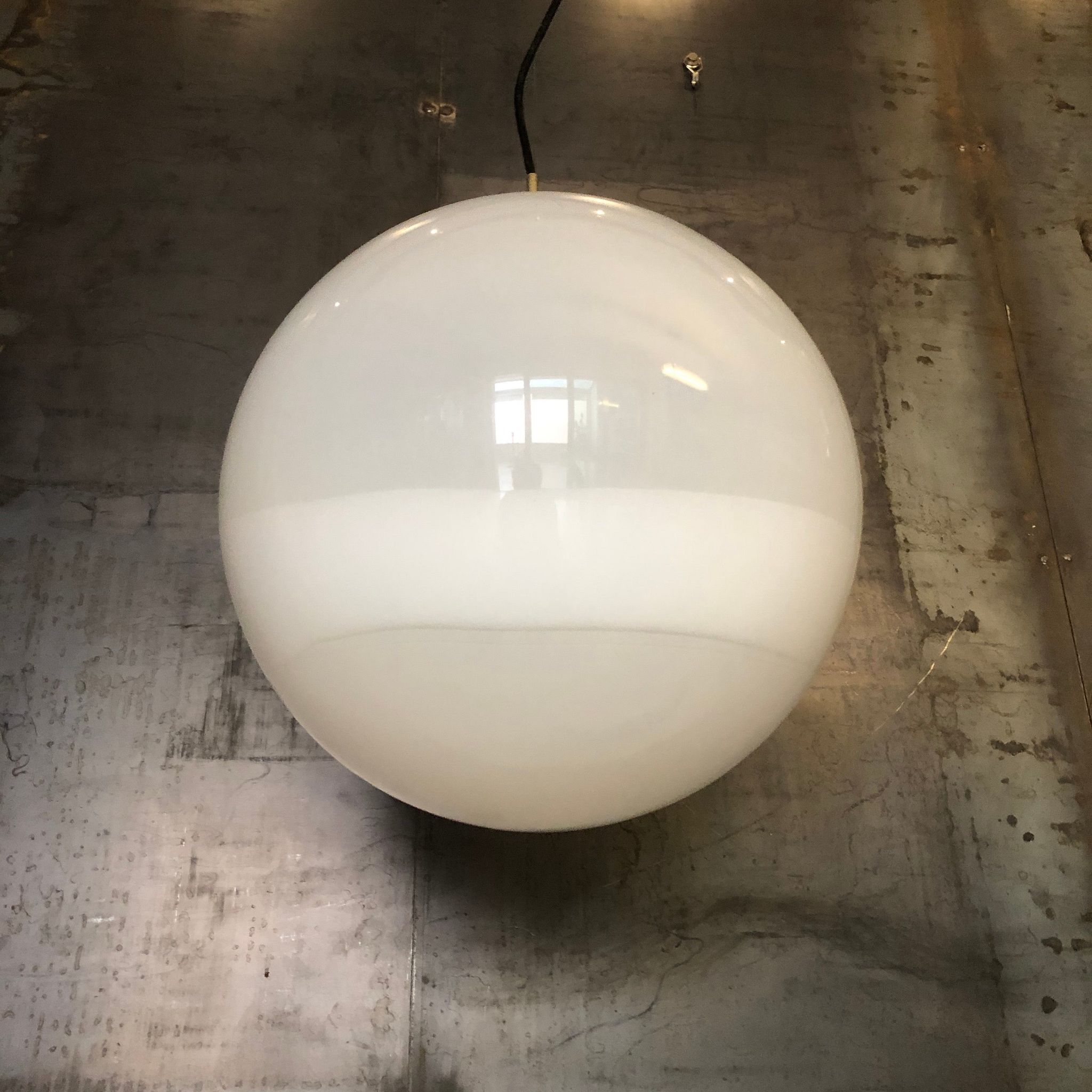 Midcentury Large Chrome and White Murano Glass Sphere by Mazzega, Italy, 1960s