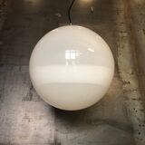 Midcentury Large Chrome and White Murano Glass Sphere by Mazzega, Italy, 1960s