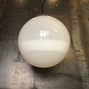 Midcentury Large Chrome and White Murano Glass Sphere by Mazzega, Italy, 1960s
