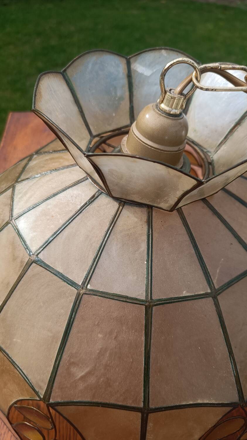 Mother-of-pearl and brass pendant light
