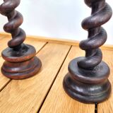 Pair of old turned wooden candlesticks
