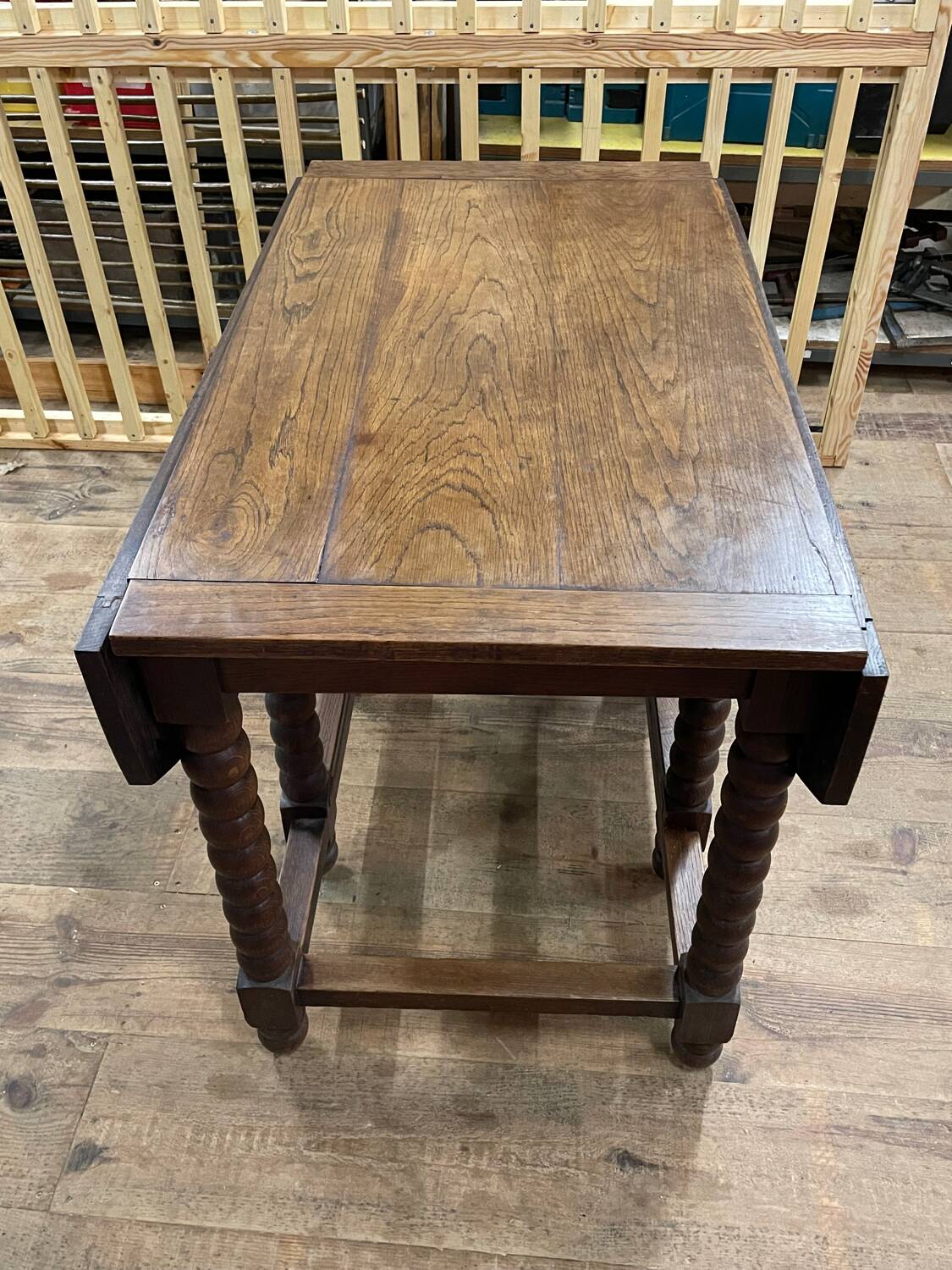 Solid wood farmhouse table with drop leaves