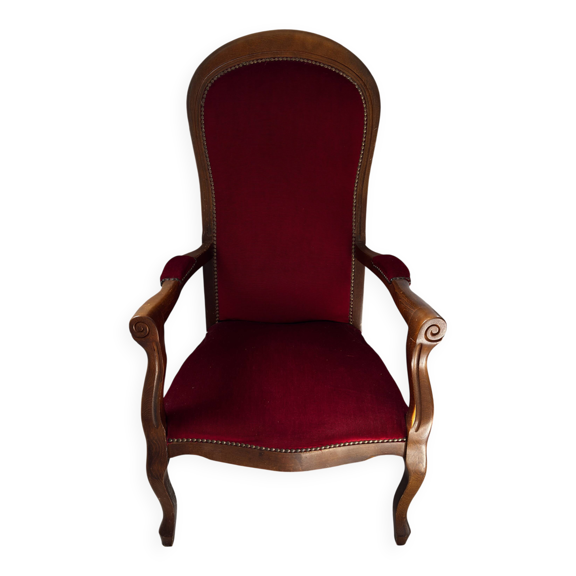 Antique Voltaire-style armchair - Red velvet and solid wood