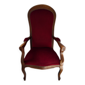 Antique Voltaire-style armchair - Red velvet and solid wood