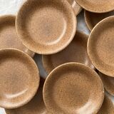 12 hollow plates caps in vintage Longchamp stoneware
