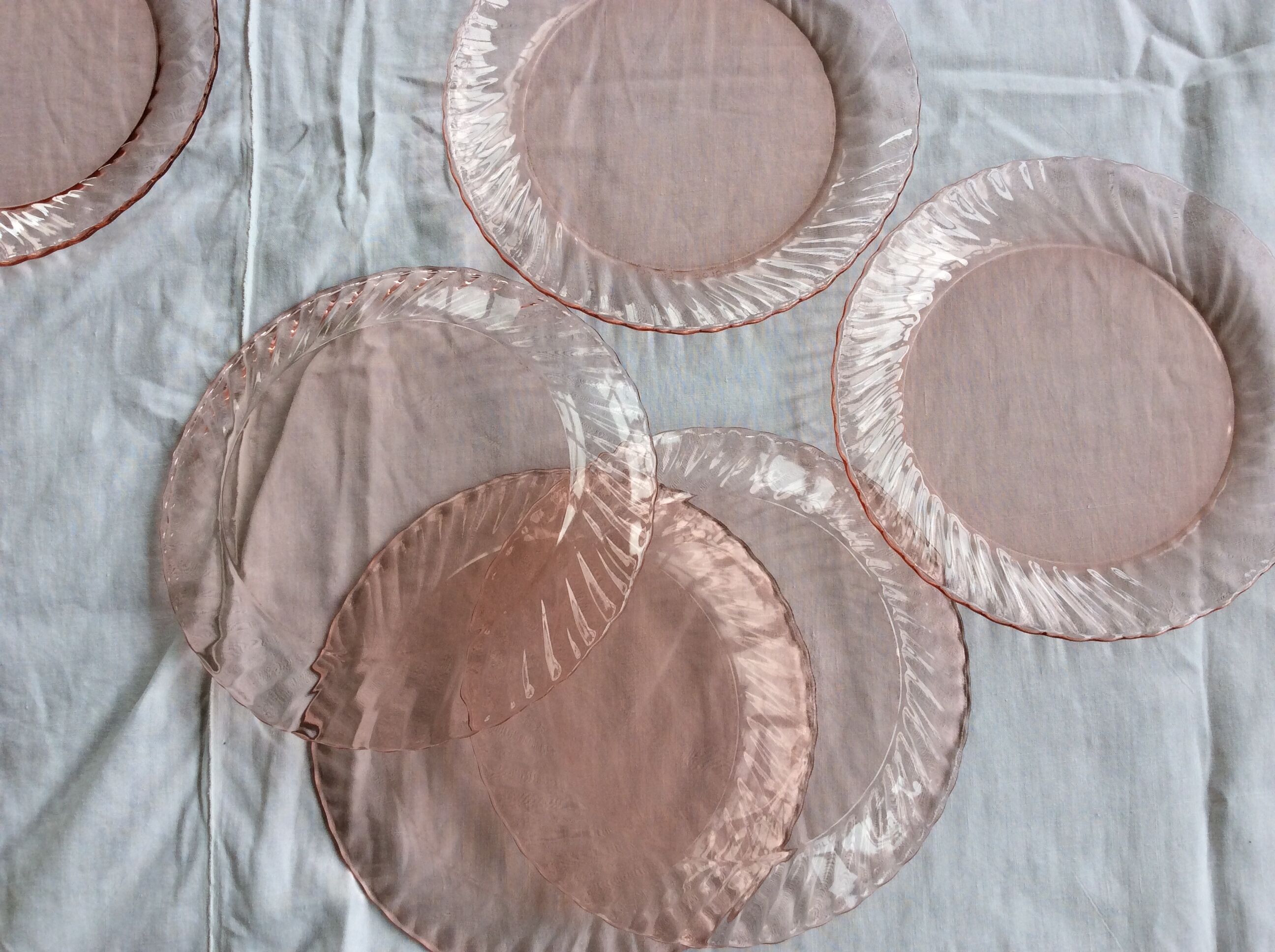 12 transparent pink vintage plates