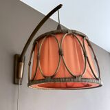 Large Scandinavian Teak Rattan Wall Lamp