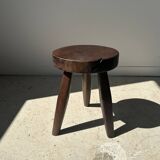 Tripod stool in upcycled teak with flat top - Small tripod stool in solid brown wood with circu seat