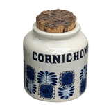 Grey sandstone pot with blue patterns and vintage liege cork 1970