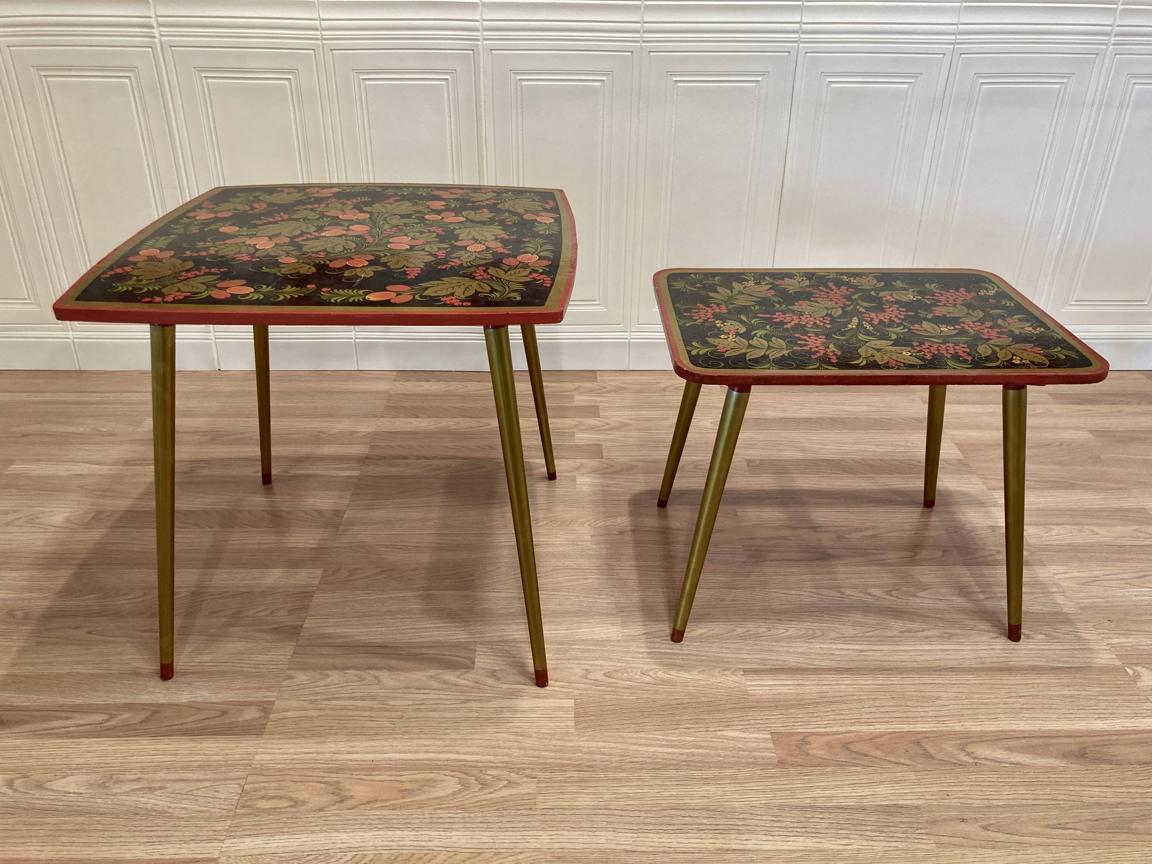 Pair of wooden tables, 1950s design.