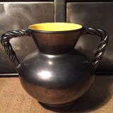 Vase en céramique noir irisé et jaune
