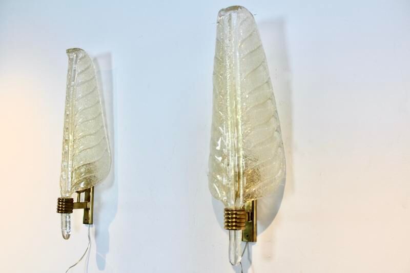 Pair of 24-carat gold flaked glass leaf appliques