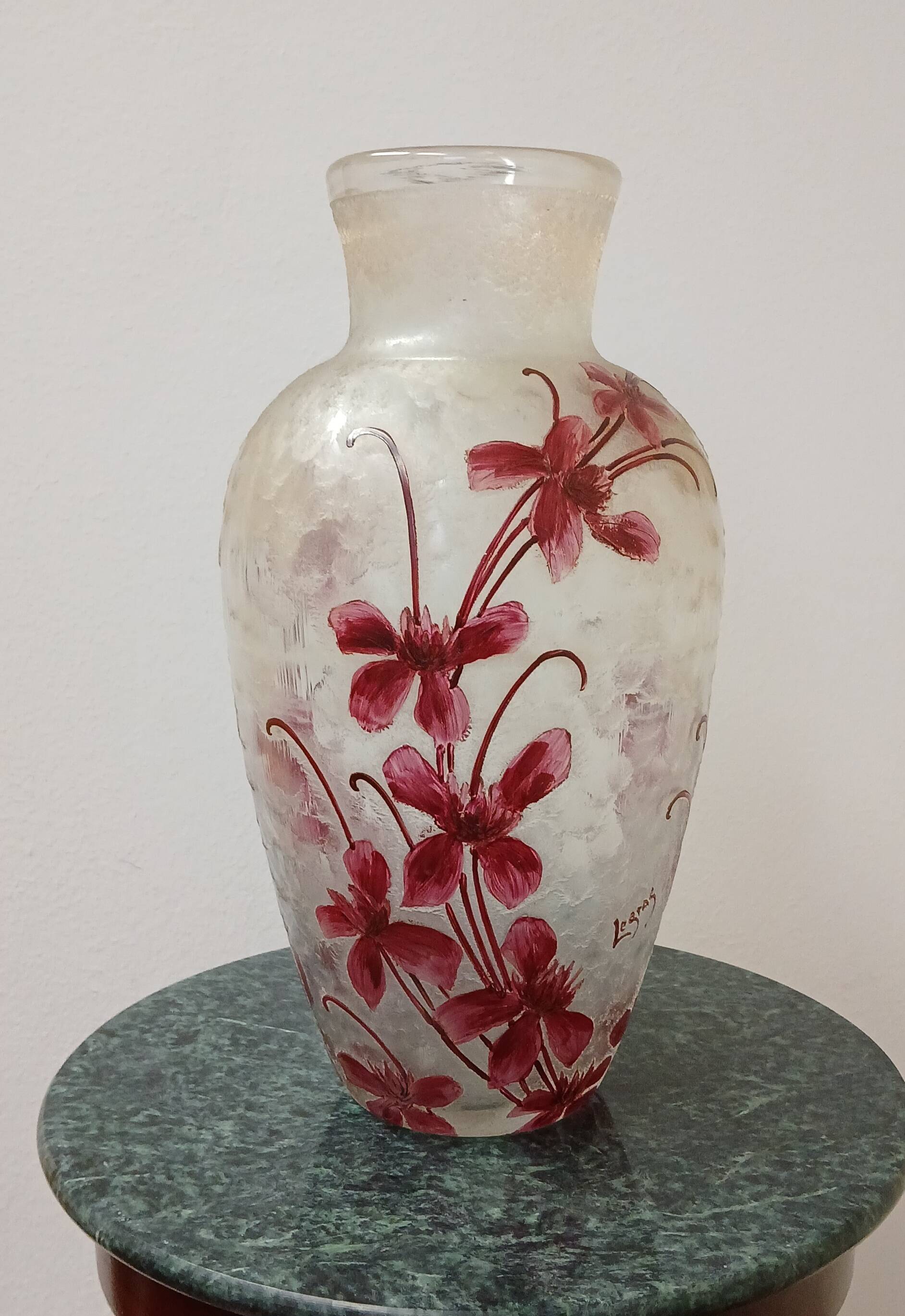 Legras vase acid-etched with floral patterns
