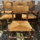 Six brutalist chairs straws and wood 60s