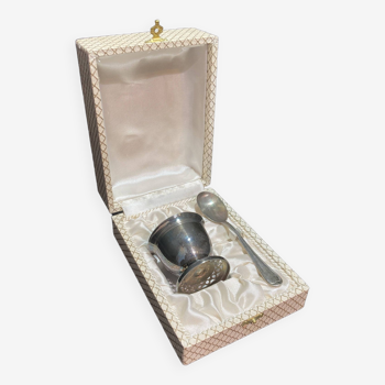 Egg cup with silver metal spoon