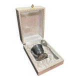 Egg cup with silver metal spoon