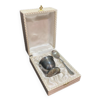 Egg cup with silver metal spoon