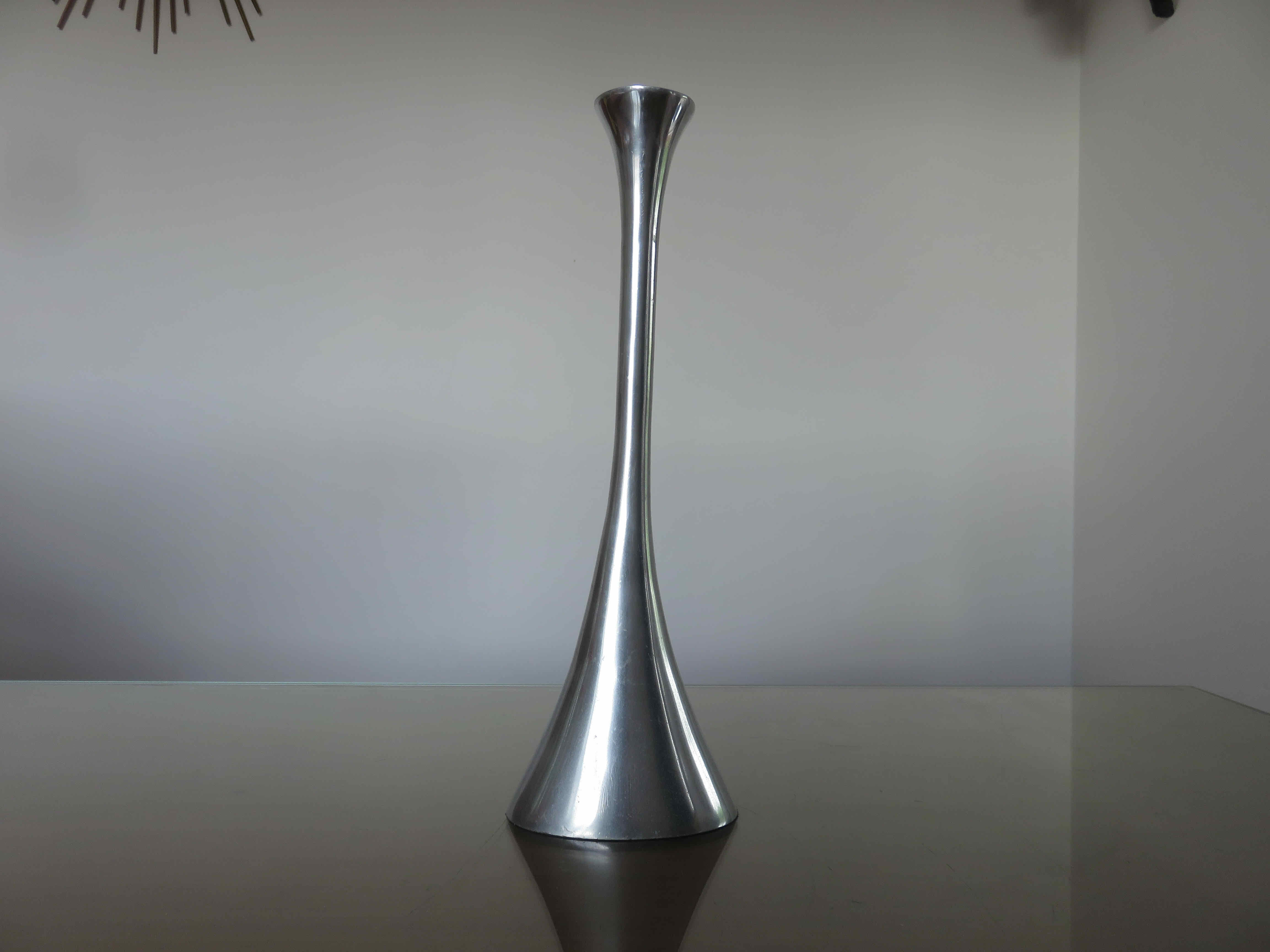 Scandinavian modernist aluminum candle holder in the 70s