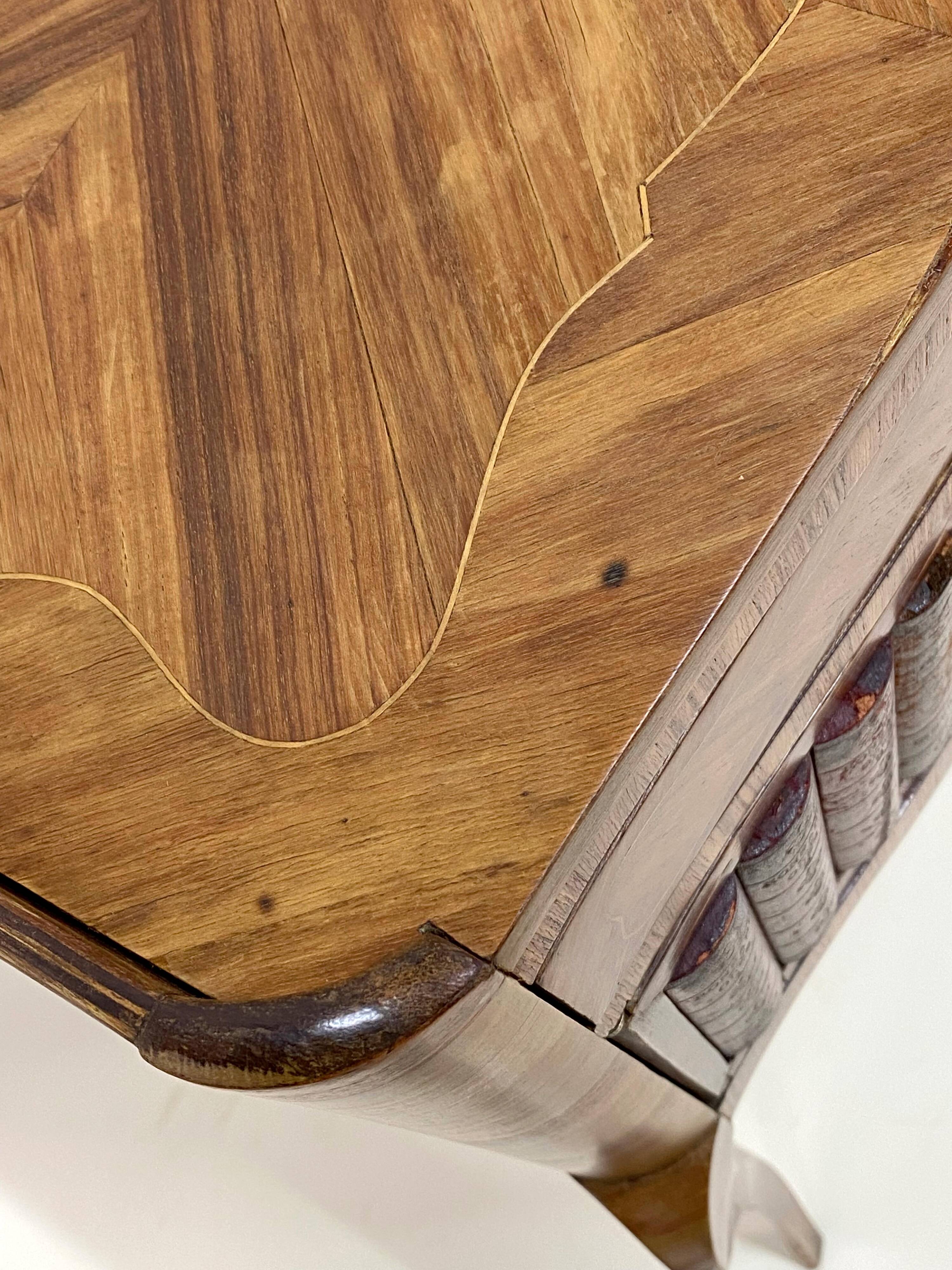 Antique Louis XV Style Bedside Table - Wood & Leather