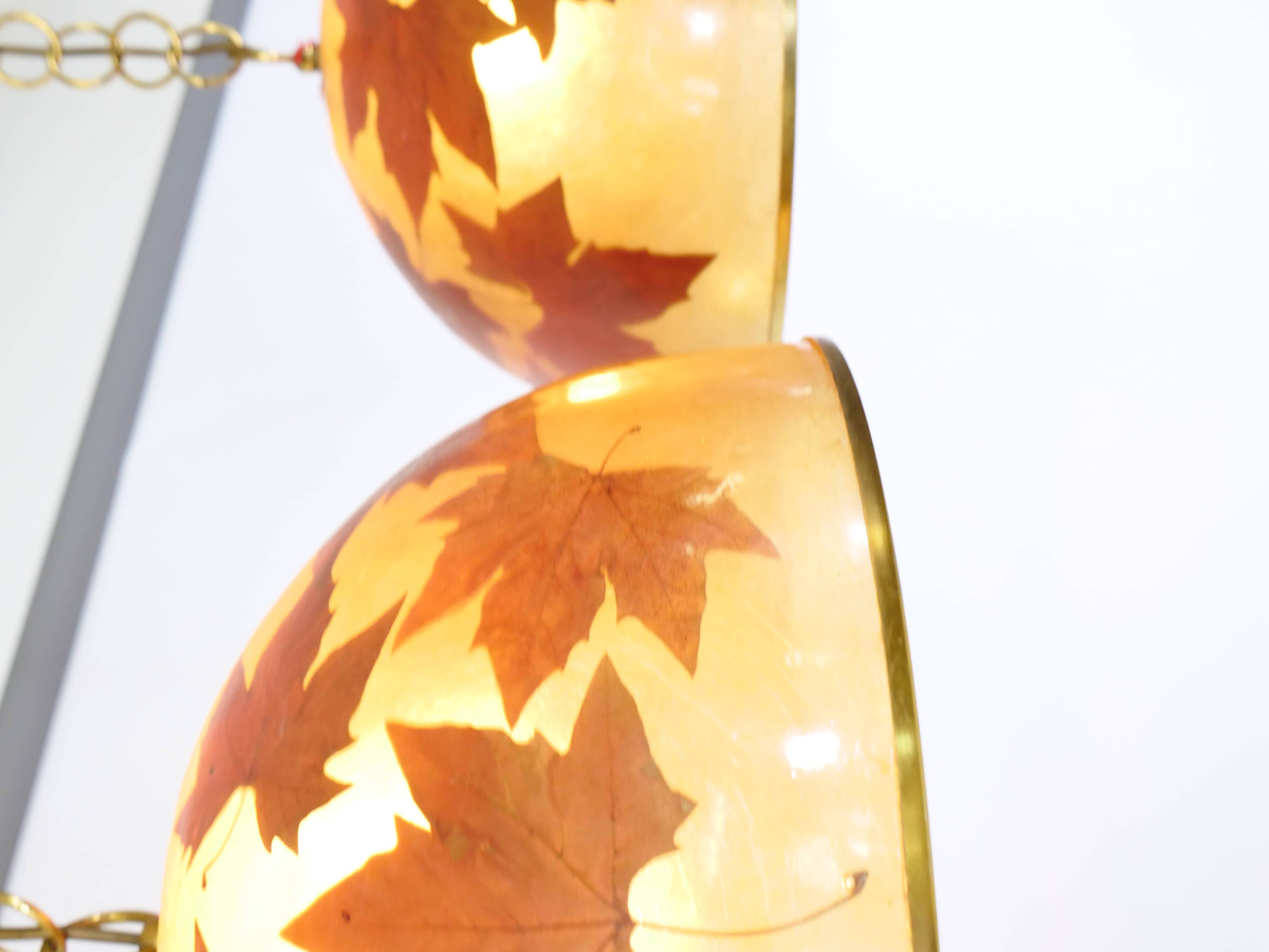 Italian design hanging lamps resin and leaves, 1970s 1980s