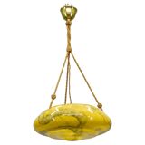 Art Deco Pendant Light, Marbled Glass and Brass, 1930s