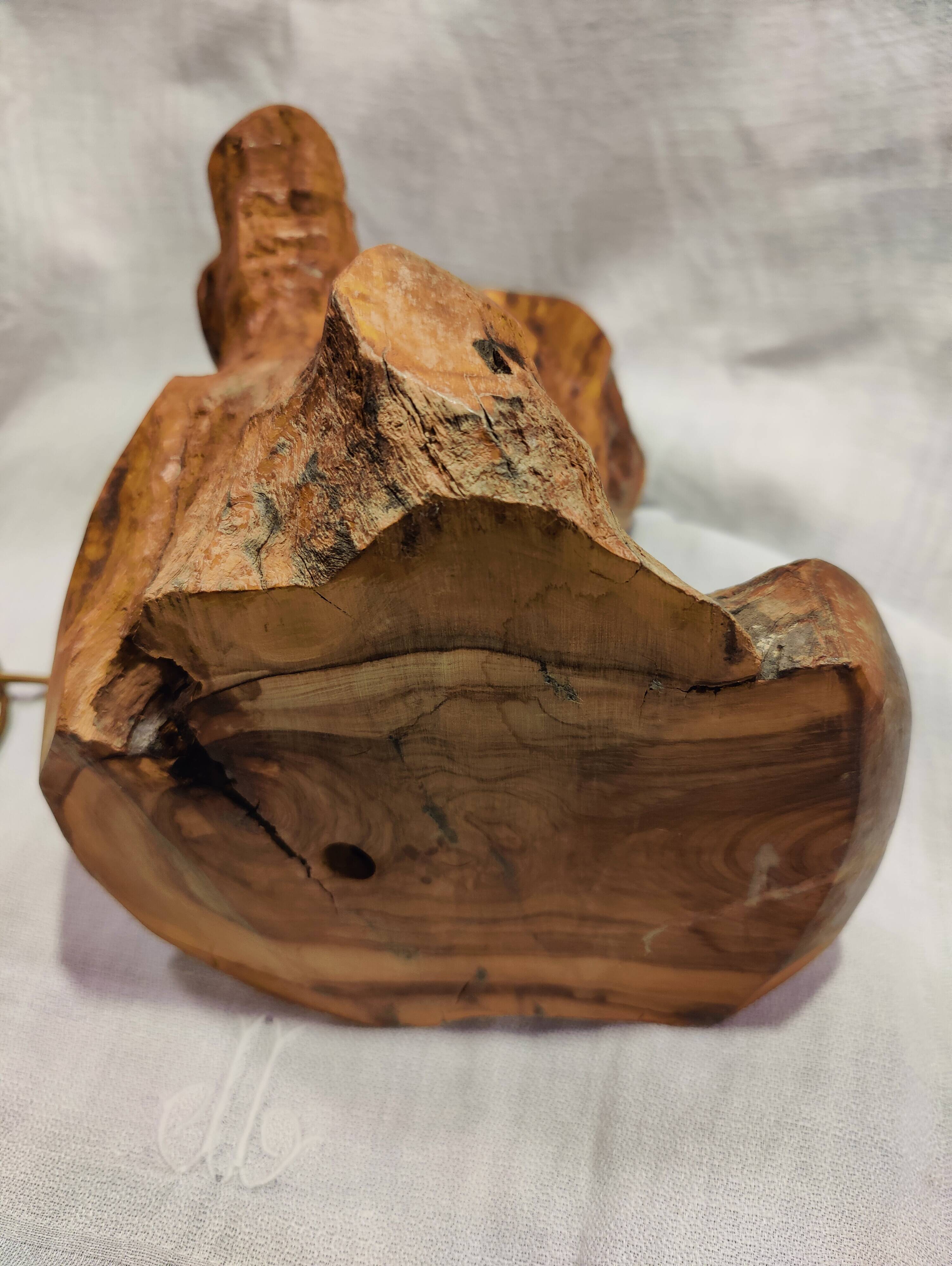 Brutalist olive wood lamp base