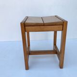 Tabouret en orme massif France années 70