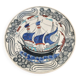 Iznik dish decorated with CB 20th century monogram caravel