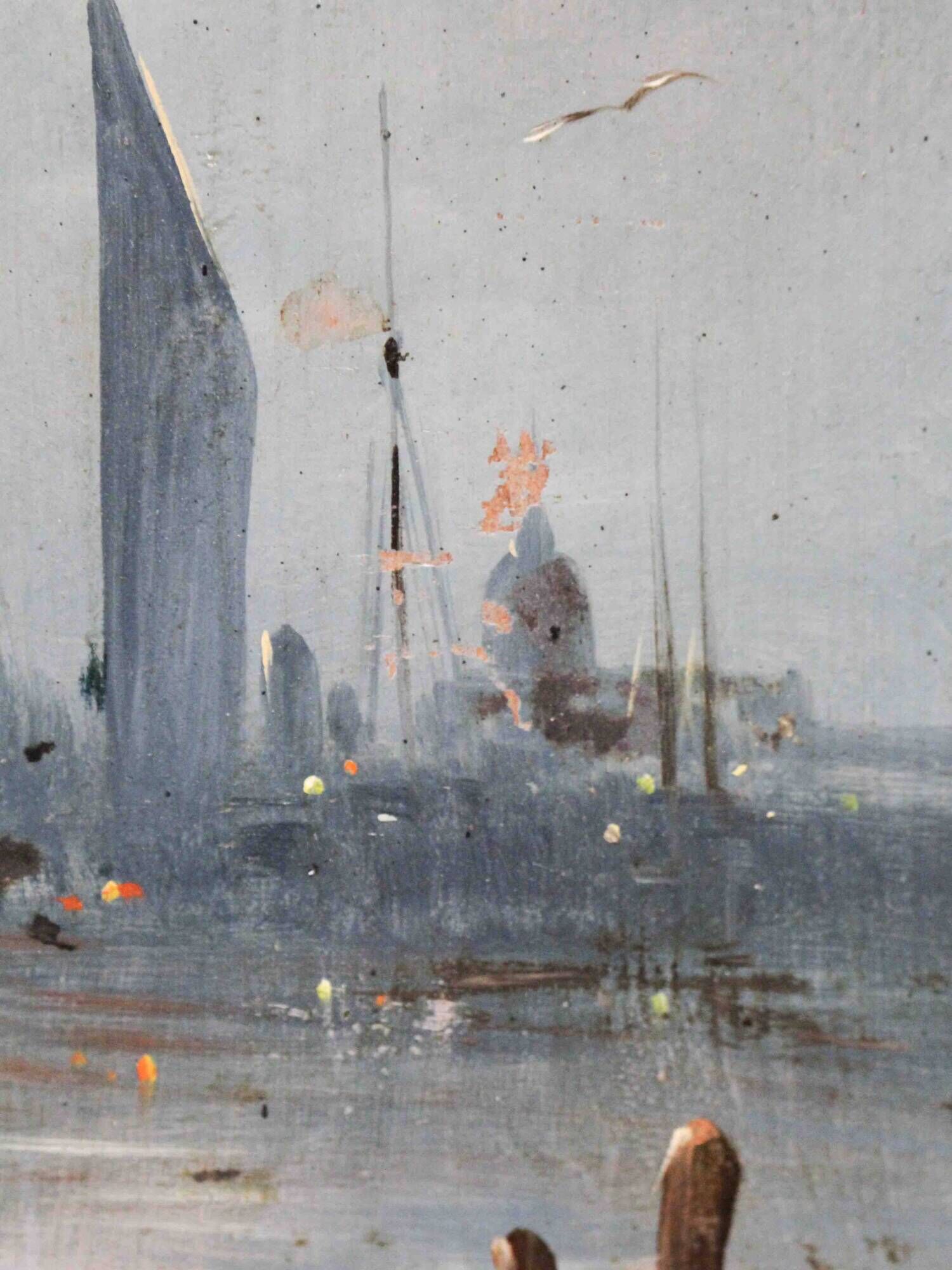 Oil on panel - Moonlight on the Thames in London