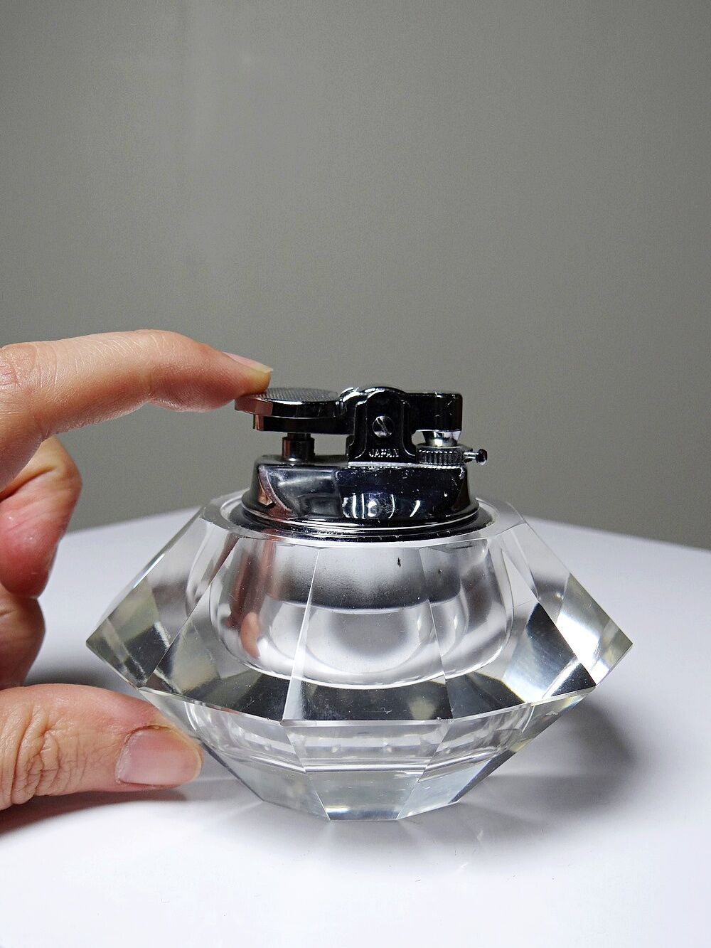 Vintage table lighter in Murano crystal, attributed to Antonio Imperatore, 70s.