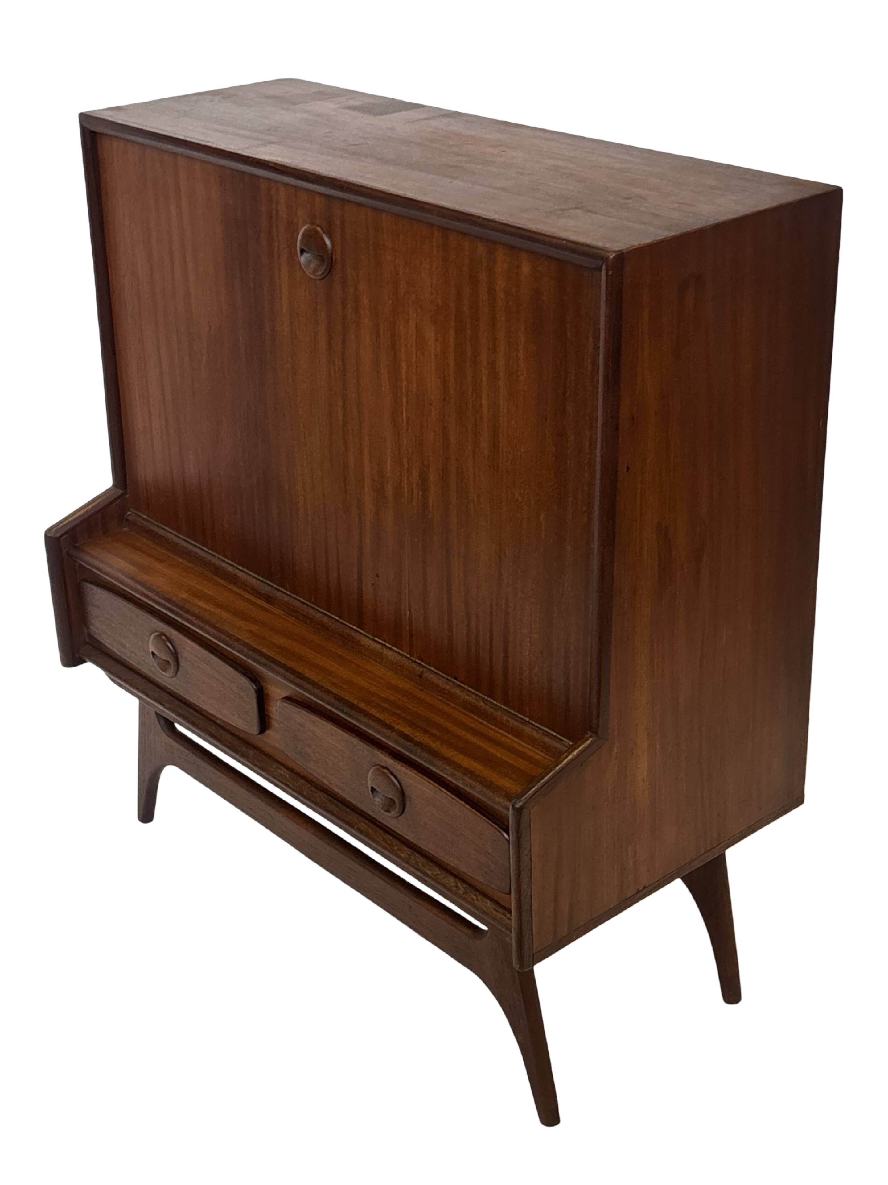 Vintage teak wall cabinet with flap door 1960s design wall unit