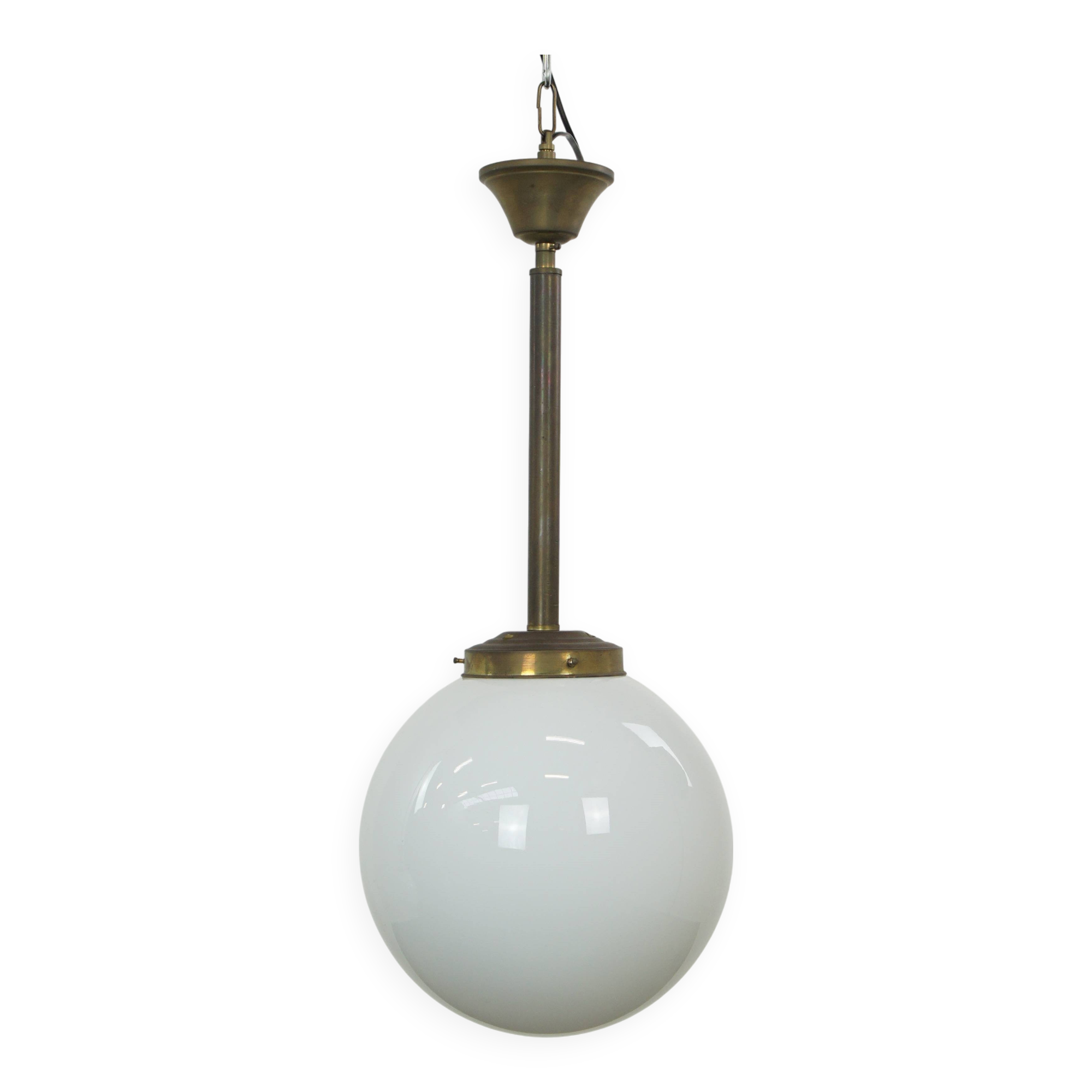 Charming vintage glass globe pendant lamp, milk glass in ArtDeco style
