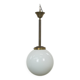 Charming vintage glass globe pendant lamp, milk glass in ArtDeco style