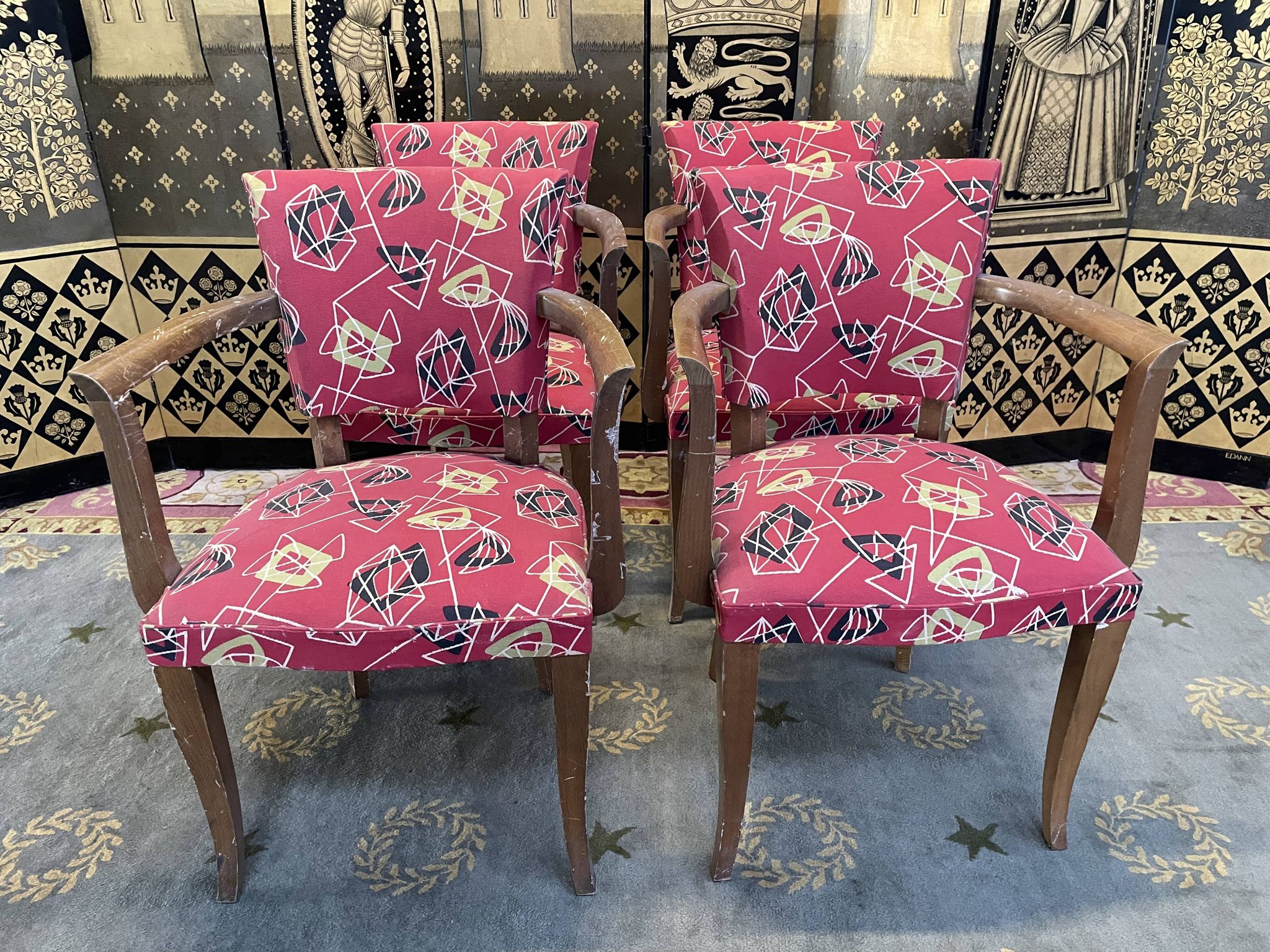 Suite of 4 armchairs bridges Art Deco style